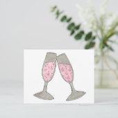 Roze Champagne Bewaar de Datum Trouw Bruid Bruideg Aankondigingskaart (Staand voorkant)