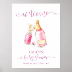 Roze Champagne Bier Meisje Baby shower Welkom Poster