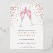 Roze Champagne | Bridesmaids Brunch Folie Uitnodiging (Voorkant)