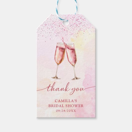 Roze Champagne Bruiloft Feest Cadeaulabel (Voorkant)