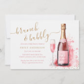 Roze Champagne Brunch En Bruisende Bruidsborrel Kaart (Voorkant)