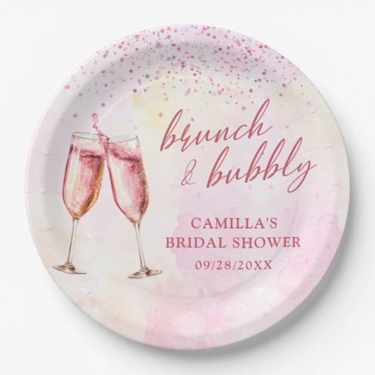 Roze champagne brunch en bubble Vrijgezellenfeest Papieren Bordje (Voorkant)