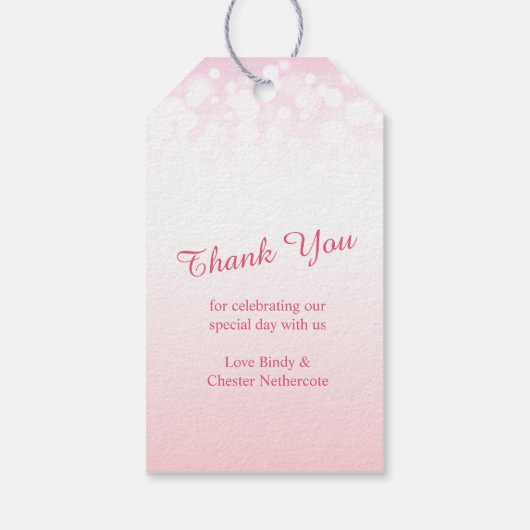 Roze Champagne bubbel bruiloft gunst labels Cadeaulabel (Achterkant)