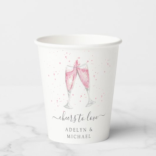 Roze champagne "Cheers to Love" Personalized Papieren Bekers (Achterkant)
