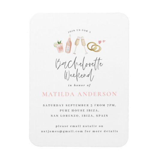 Roze champagne chic bachelorette route magneet (Verticaal)