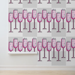 Roze Champagne dambord Behang