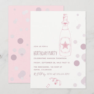 Roze champagne en Confetti Adult Birthday Invite Kaart