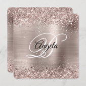 Roze Champagne Glitter Folie Fancy Monogram Kaart (Voorkant / Achterkant)