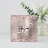 Roze Champagne Glitter Folie Fancy Monogram Kaart (Staand voorkant)