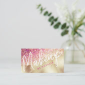 Roze & Champagne Glitter Gouden Folie Schoonheid M Visitekaartje (Staand voorkant)