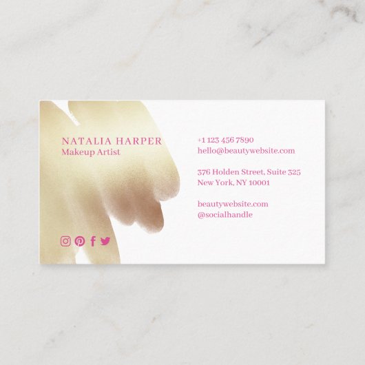 Roze & Champagne Glitter Gouden Folie Schoonheid M Visitekaartje (Achterkant)
