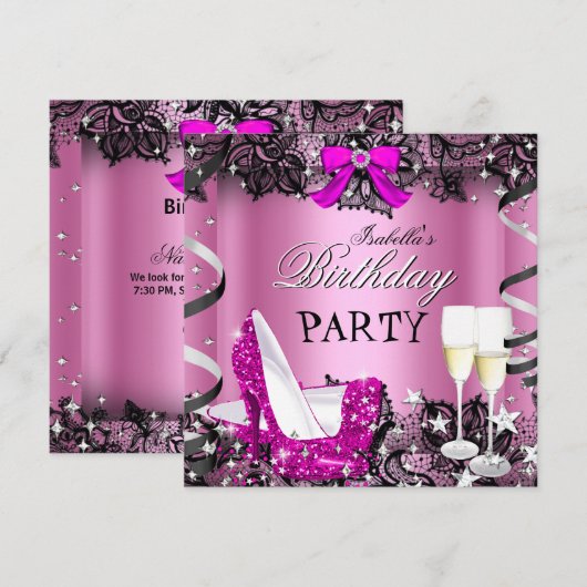 Roze champagne met hoge hakken Zwarte galajurk Ver Kaart (Voorkant / Achterkant)