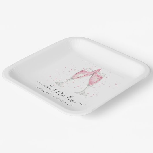 Roze Champagne "Proost op de Liefde" Persoonlijk Papieren Bordje (Gebogen)