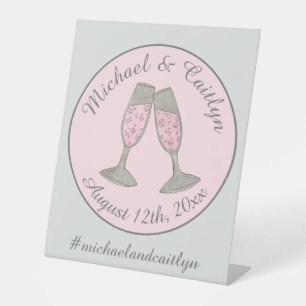 Roze champagne Toast Cheers Wedding Vrijgezellenfe Reclamebord Met Voetstuk