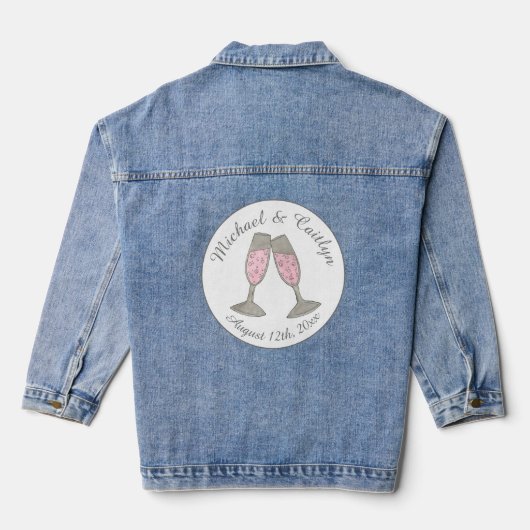 Roze Champagne Toast Klinkt Bruiloft Bruidsfeest Denim Jacket (Achterkant)