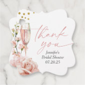 Roze champagneglas moderne bruids brunch bedankjes labels (Voorkant)