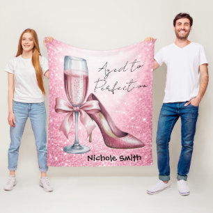 Roze Champagneglas Verouderd Tot Perfecte Verjaard Fleece Deken