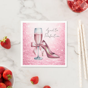 Roze Champagneglas Verouderd Tot Perfectie Verjaar Servet