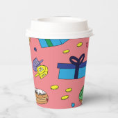 Roze Chanoeka Patroon Papieren Bekers (Achterkant)