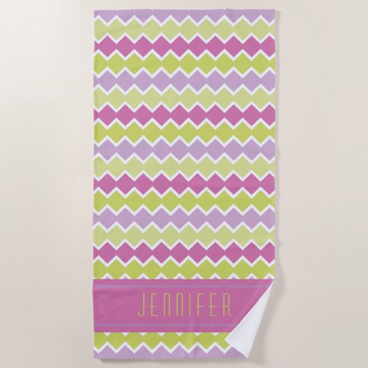Roze Chartreuse Yellow Geometric Pattern Name Strandlaken (Voorkant)