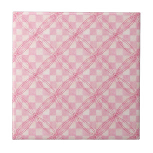 ROZE CHECK QUILT 4,25" keramische Tegel Tegeltje