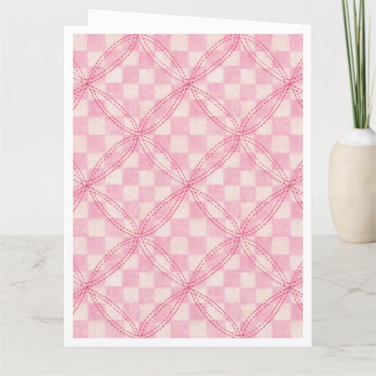 ROZE CHECK QUILT Grote Verjaardag Kaart / Wit (Achterkant)