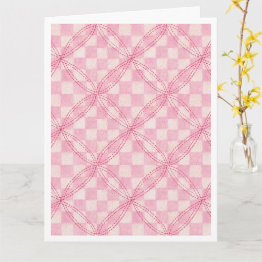 ROZE CHECK QUILT Grote Verjaardag Kaart / Wit (Gele Bloem)