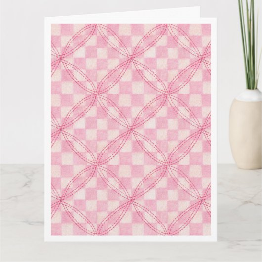 ROZE CHECK QUILT Grote Verjaardag Kaart / Wit (Voorkant)