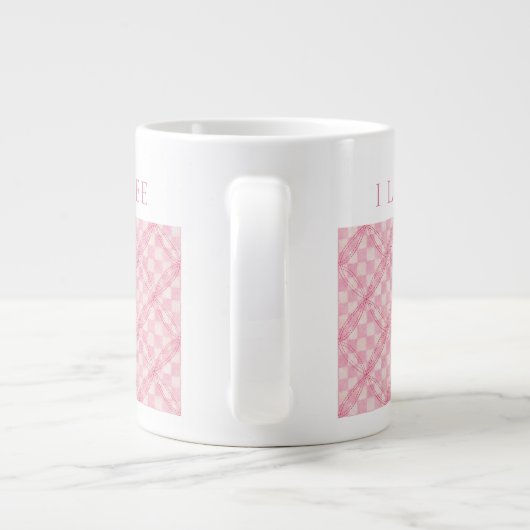 ROZE CHECK QUILT Grote witte Mok + tekst (Achterkant)