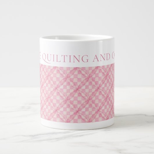 ROZE CHECK QUILT Grote witte Mok + tekst (Voorkant)