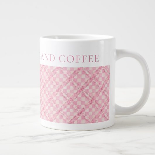ROZE CHECK QUILT Grote witte Mok + tekst (Rechts)