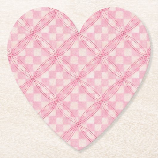 ROZE CHECK QUILT Hart Papier Onderzetters (Voorkant)