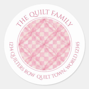 ROZE CHECK QUILT Kleine ronde adreszegels Sticker