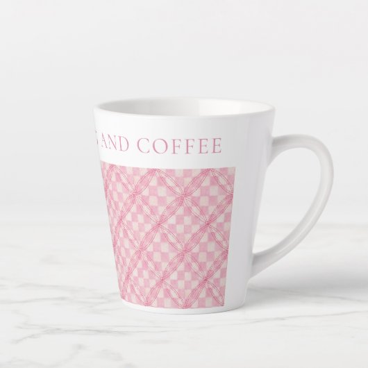 ROZE CHECK QUILT Latte Mok + Tekst (Rechts)