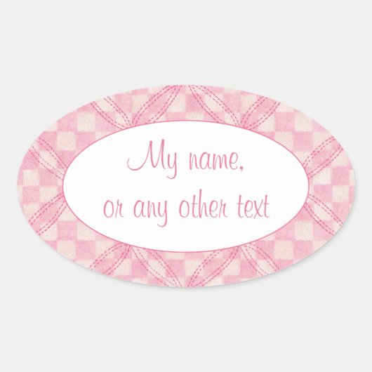 ROZE CHECK QUILT Ovaal Mat Stickers (Voorkant)