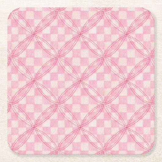 ROZE CHECK QUILT Vierkant Papier Onderzetters (Voorkant)