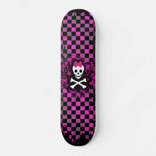 Roze Check Skull Prinses Skateboard (Voorkant)