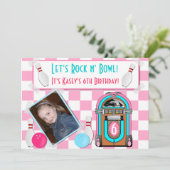 Roze checkbakkers en Bowl Bowling Birthday Party Kaart (Staand voorkant)