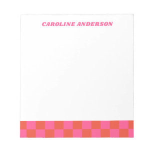 Roze Checkerboard Checkered Pattern Gepersonalisee Notitieblok