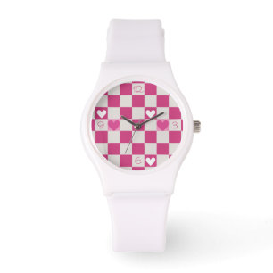 Roze Checkers & Harten Horloge