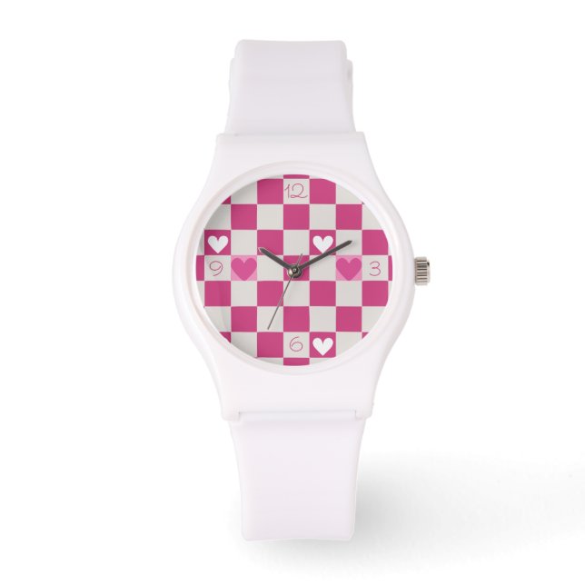 Roze Checkers & Harten Horloge (Voorkant)