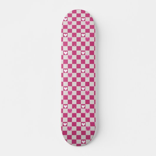 Roze Checkers & Harten Skateboard (Voorkant)