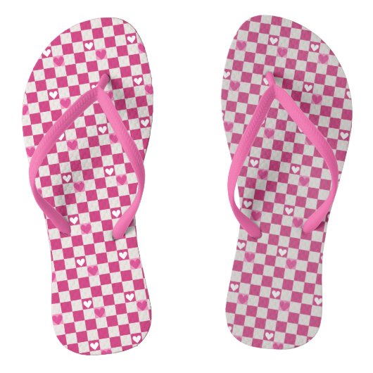 Roze Checkers & Harten Teenslippers (Voetbed)