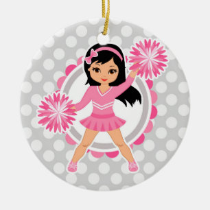 Roze Cheerleader Black Hair - Cute Cheer Keramisch Ornament