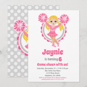 Roze Cheerleader - Blonde Girls Cheer Birthday Kaart