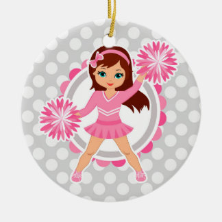 Roze Cheerleader Brunette - Cute Cheer Keramisch Ornament