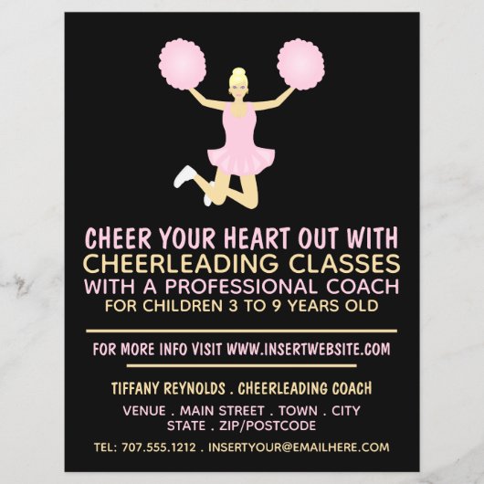 Roze Cheerleader, Cheerleading Classes Adverteren Flyer (Voorkant)