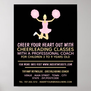 Roze Cheerleader, reclame voor Cheerleading lessen Poster