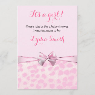 Roze Cheetah Leopard Bow Baby shower Girl Invite Kaart