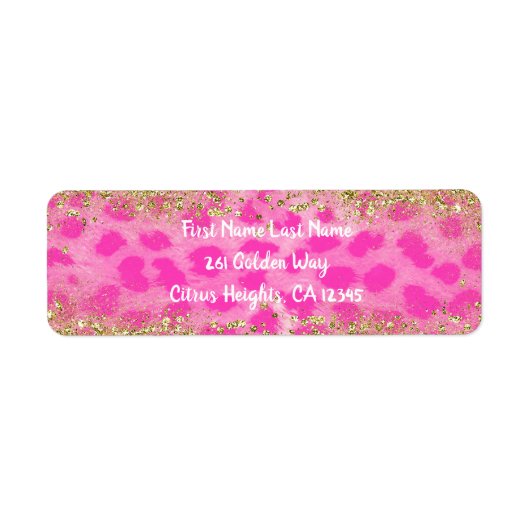 Roze Cheetah Leopard Print Gouden Glitter Trendy Etiket (Voorkant)